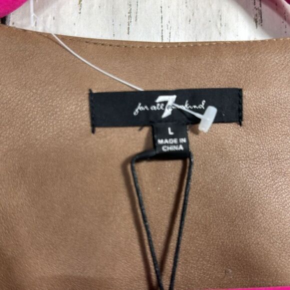 7 For All Mankind Faux Leather Jacket L Tan Twist Front Cropped Modern Chic - Picture 6 of 16